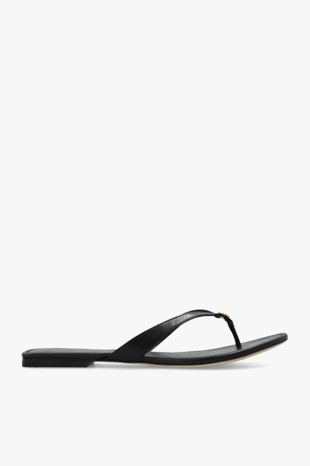 Tory burch black discount leather flip flops